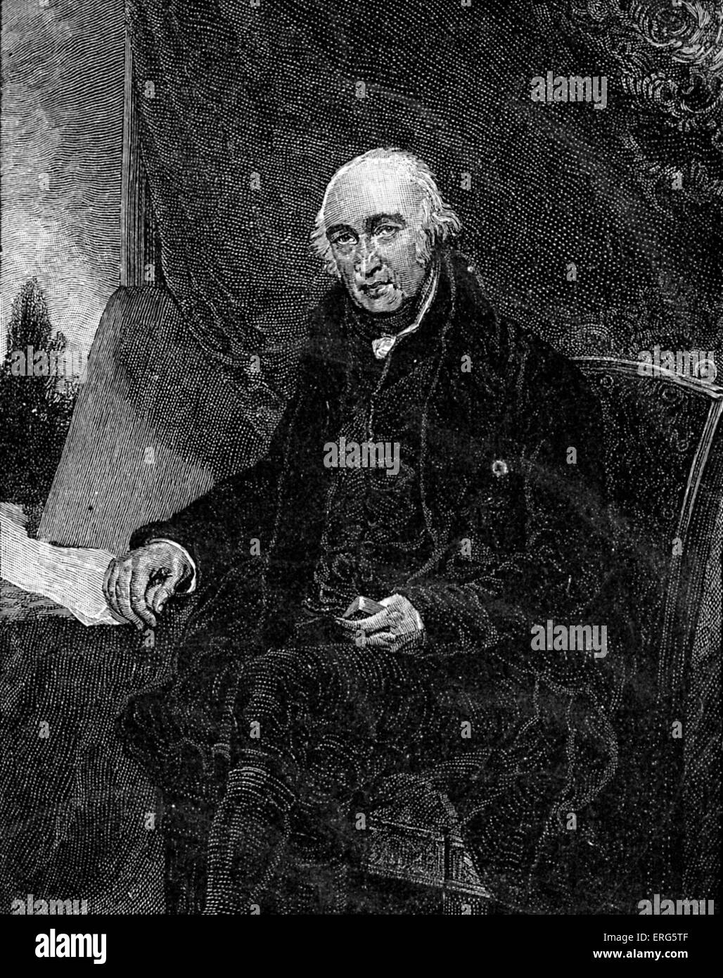 James Watt, from an engraving by C. Turner, after a portrait by Sir T. Lawrence. Watt, Scottish inventor and mechanical Stock Photo