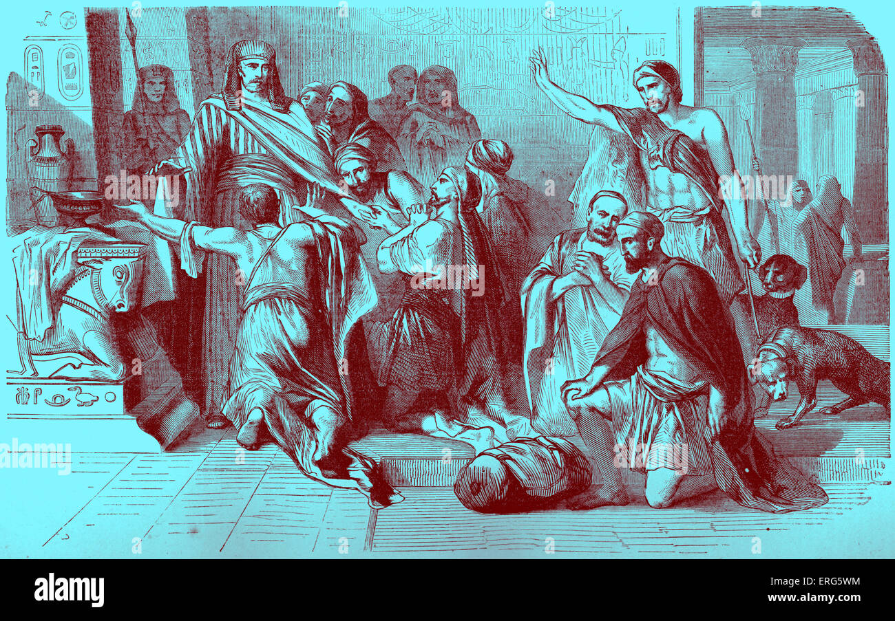 Joseph revealing himself to his brothers in Egypt. Genesis,  chapter XLV. Tinted version. Stock Photo