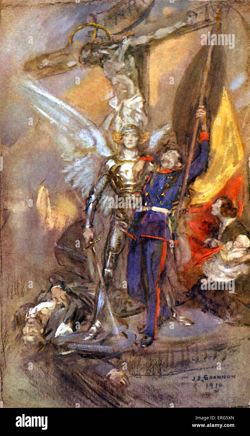 St Michael of Belgium by J.J. Shannon. 1914 Anglo- American artist, 1862 - 1923. Painting appear in a book in support of Stock Photo