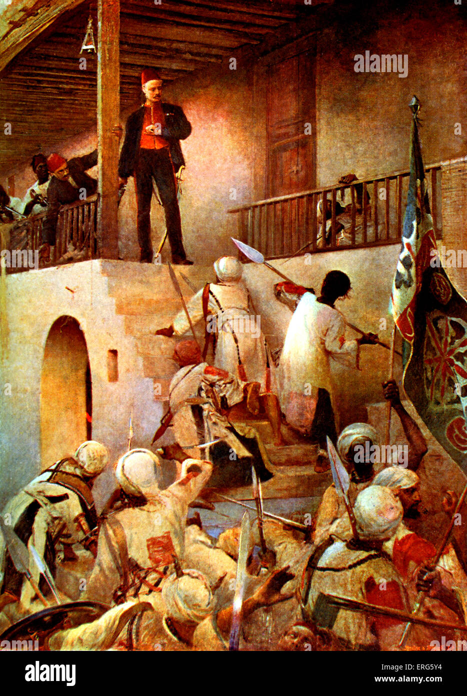 General Gordon's Last Stand, after painting by George W. Joy, 1885. Gordon about to be attacked by warriors of the Mahdi in Stock Photo