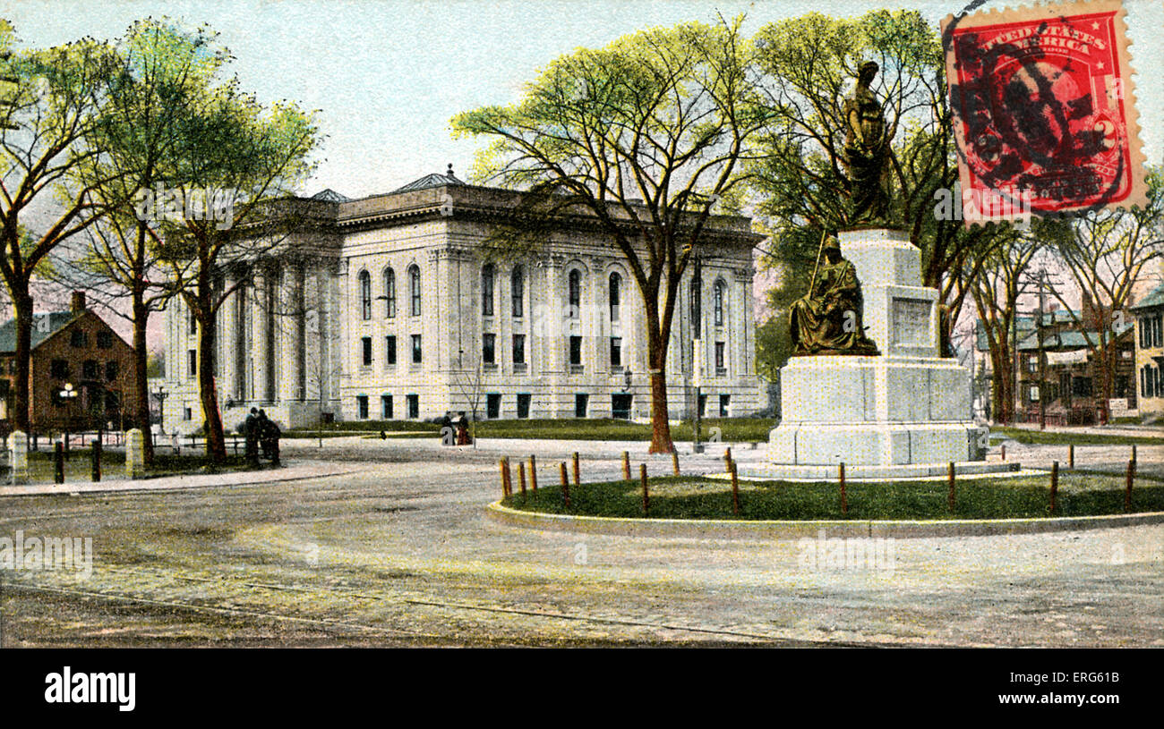 City Hall Square of Lynn, Massachusetts, showing the public library and