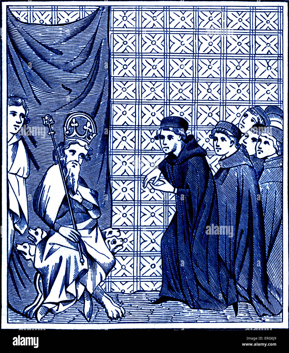 Emperor Charles IV arguing with fellows of the University of Paris. Stock Photo