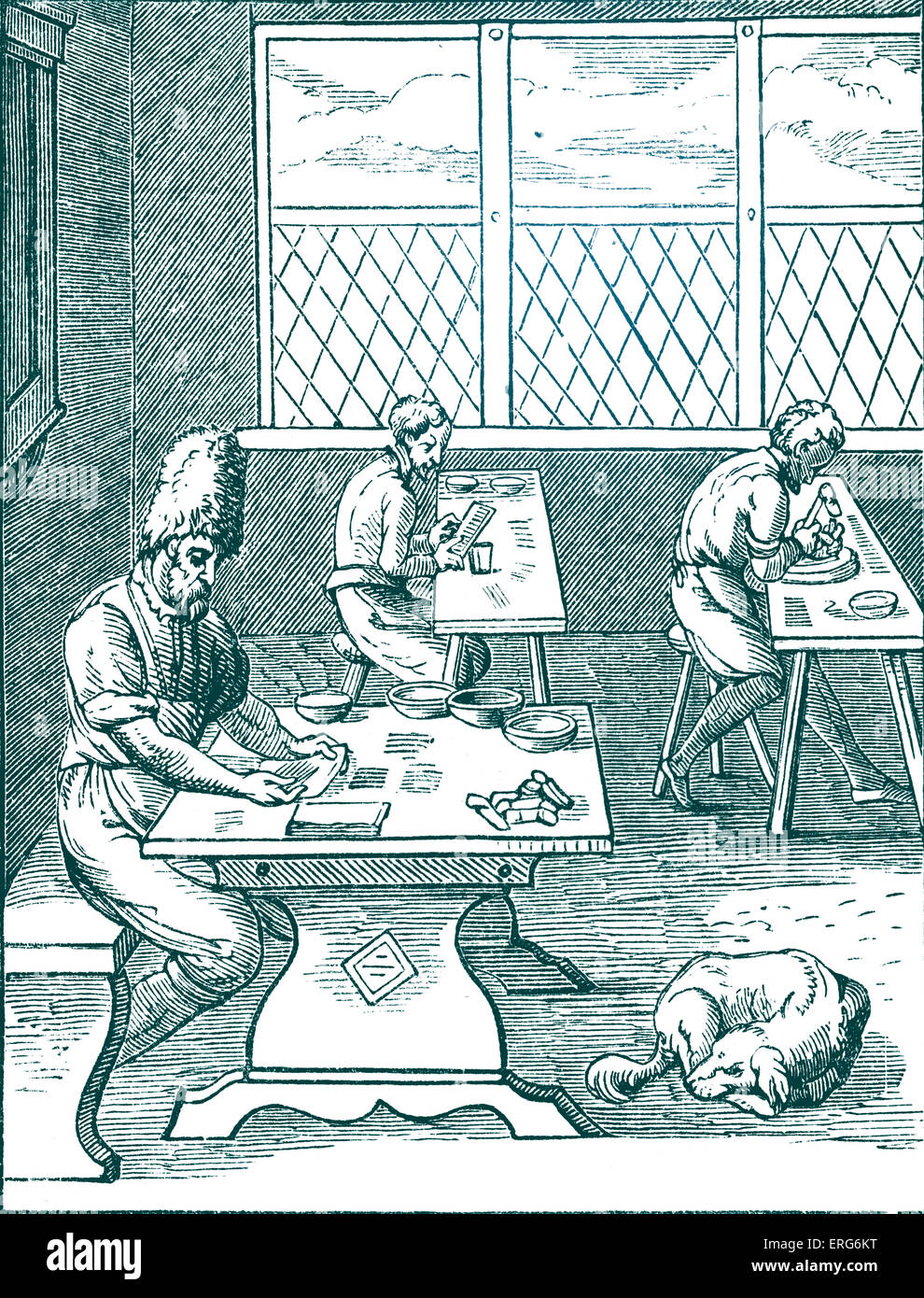 Pin and Needle Maker by Jost Amman, reproduced from a sixteenth century engraving. Swiss artist