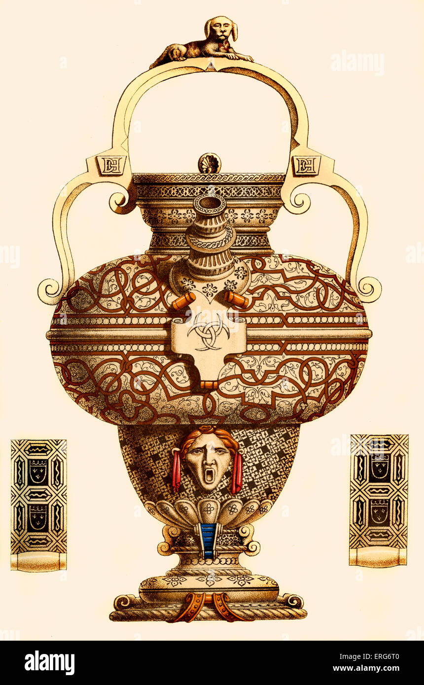 Biberon of Henry II ware. A nursing bottle with a spout. Chromolithograph printed by Franz Kellerhoven, 1814 - 1872. Henry II, Stock Photo