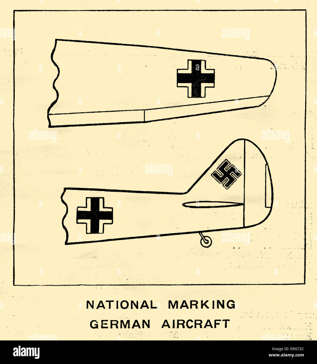 Markings on German WWII Aircraft. Taken from a British Air Ministry handbook entitled 'Silhouettes of German Aircraft', issued Stock Photo
