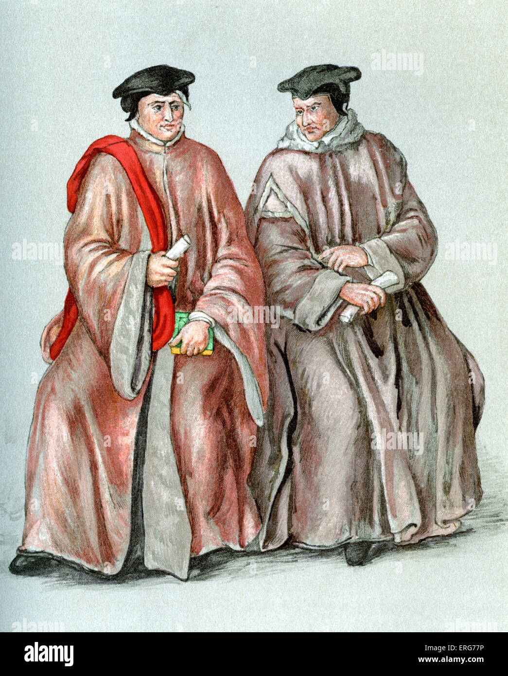 Judges in their Robes from the time of Elizabeth I, seen in a 1893 reproduction from a manuscript in the British Museum. Stock Photo