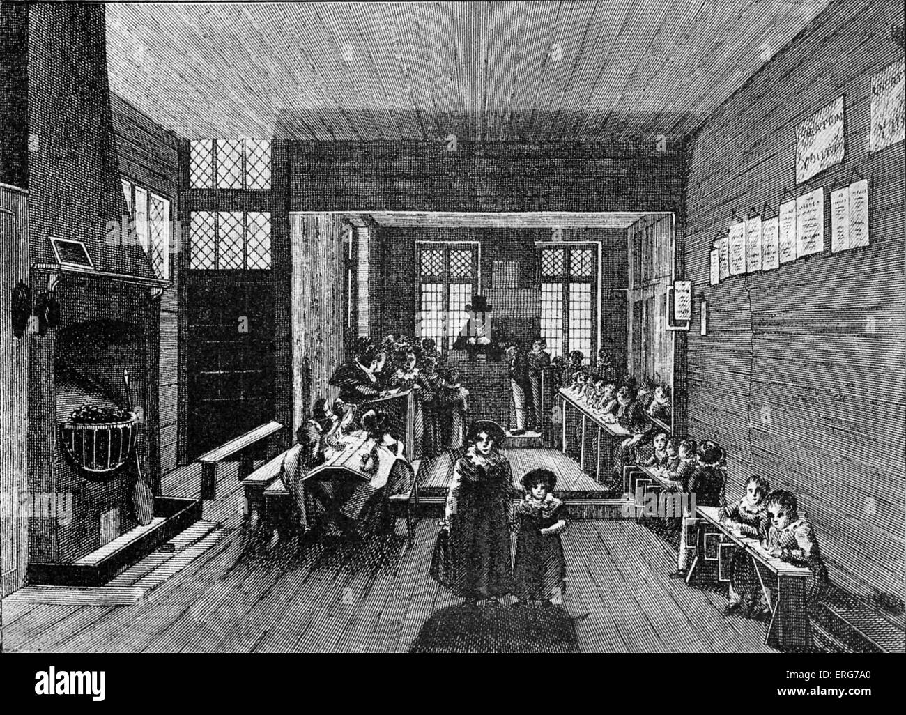 Charity school under John Bunyan's Meeting-House on Zoar Street, Southwark, reproduced from an 1819 edition of the Londina Stock Photo