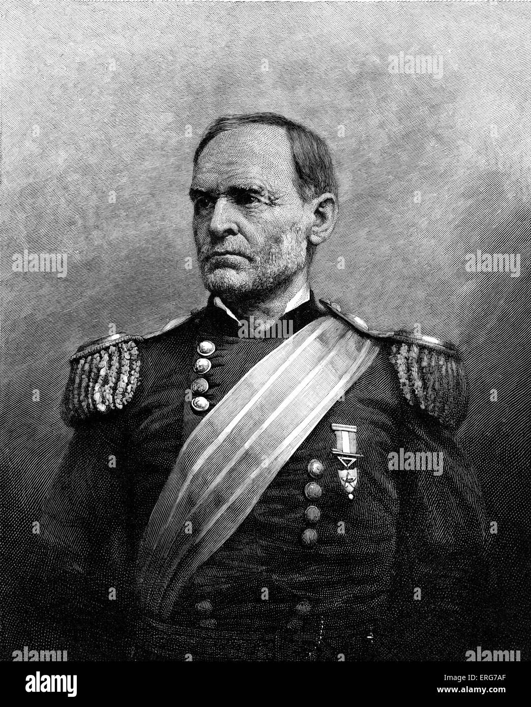 William Tecumseh Sherman, after a photograph. American Union Army General, 8 February, 1820 – 14 February, 1891. American Civil Stock Photo