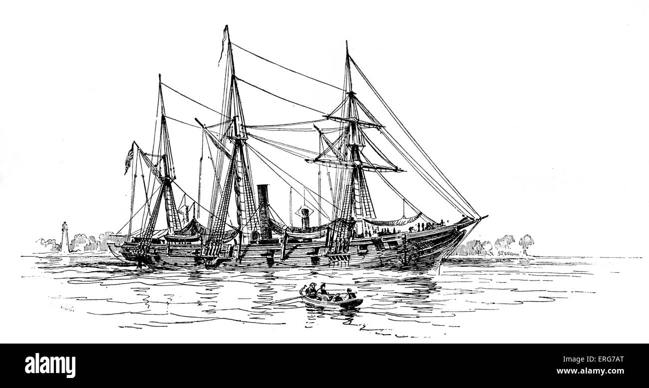 USS Galena after the Battle of Mobile Bay, 5 August, 1864, from a wartime sketch. Galena, a Union Navy ironclad screw steamer, Stock Photo
