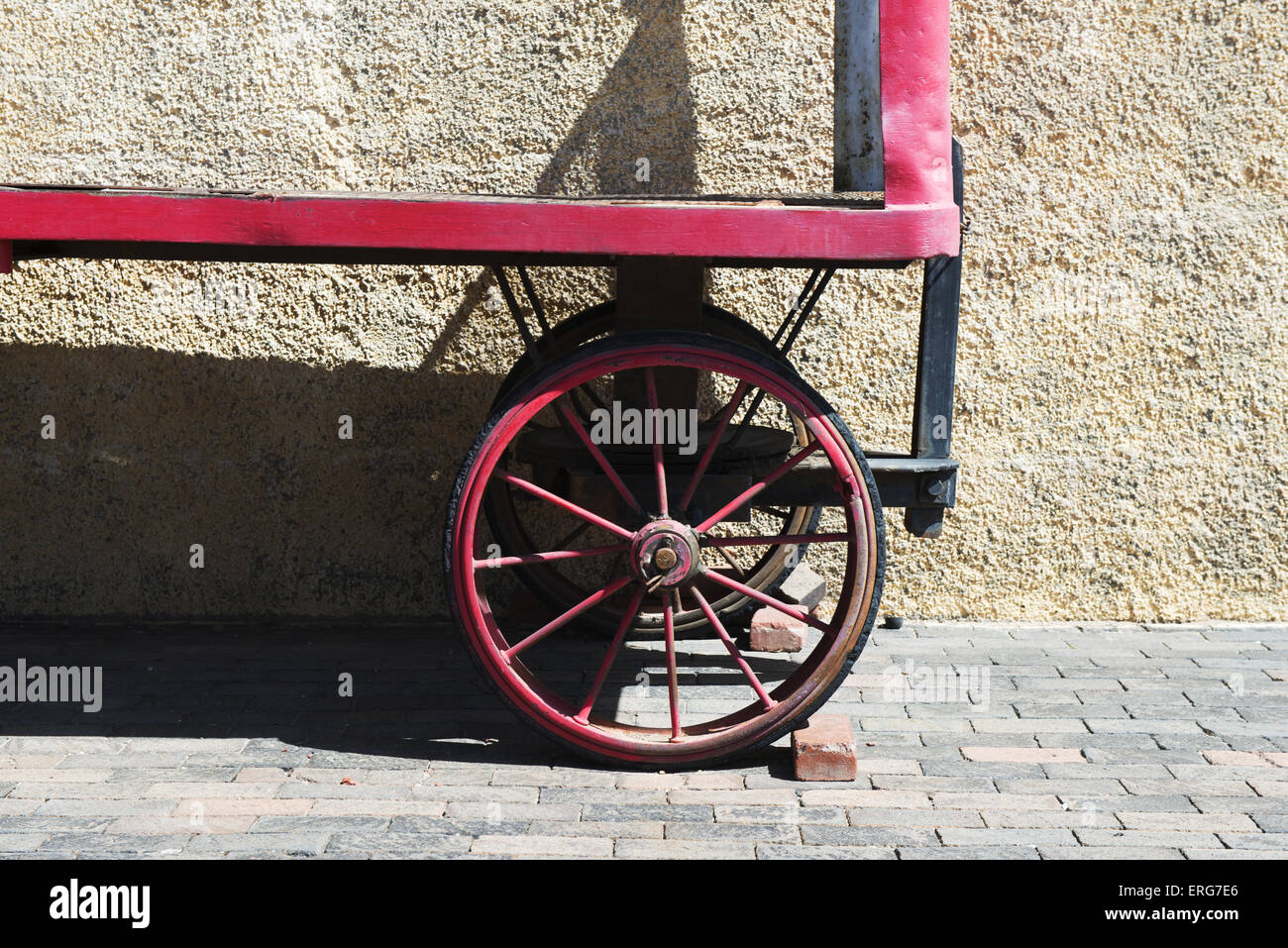 Antique luggage cart at the historic Santa Fe train depot in Lamy, New Mexico that is now an Amtrak station Stock Photo