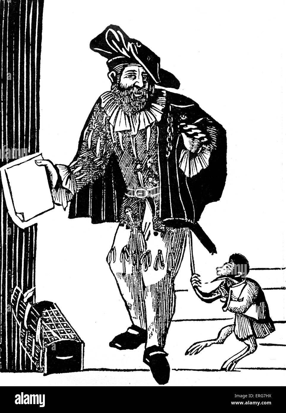 Mountebank of Old London, from a 17th century woodcut.  A fradulent medical practitioner. Stock Photo