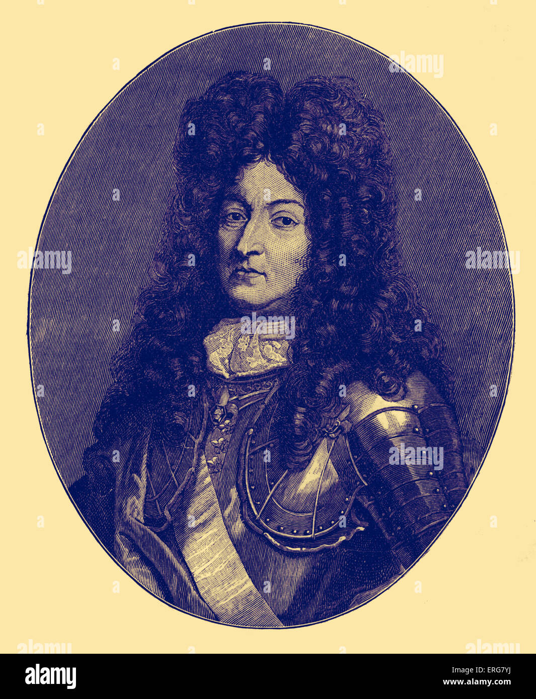 Louis XIV of France, portrait. Known as the Sun King (le Roi Soleil), reigned from 1643 to his death in 1715.  B. September Stock Photo
