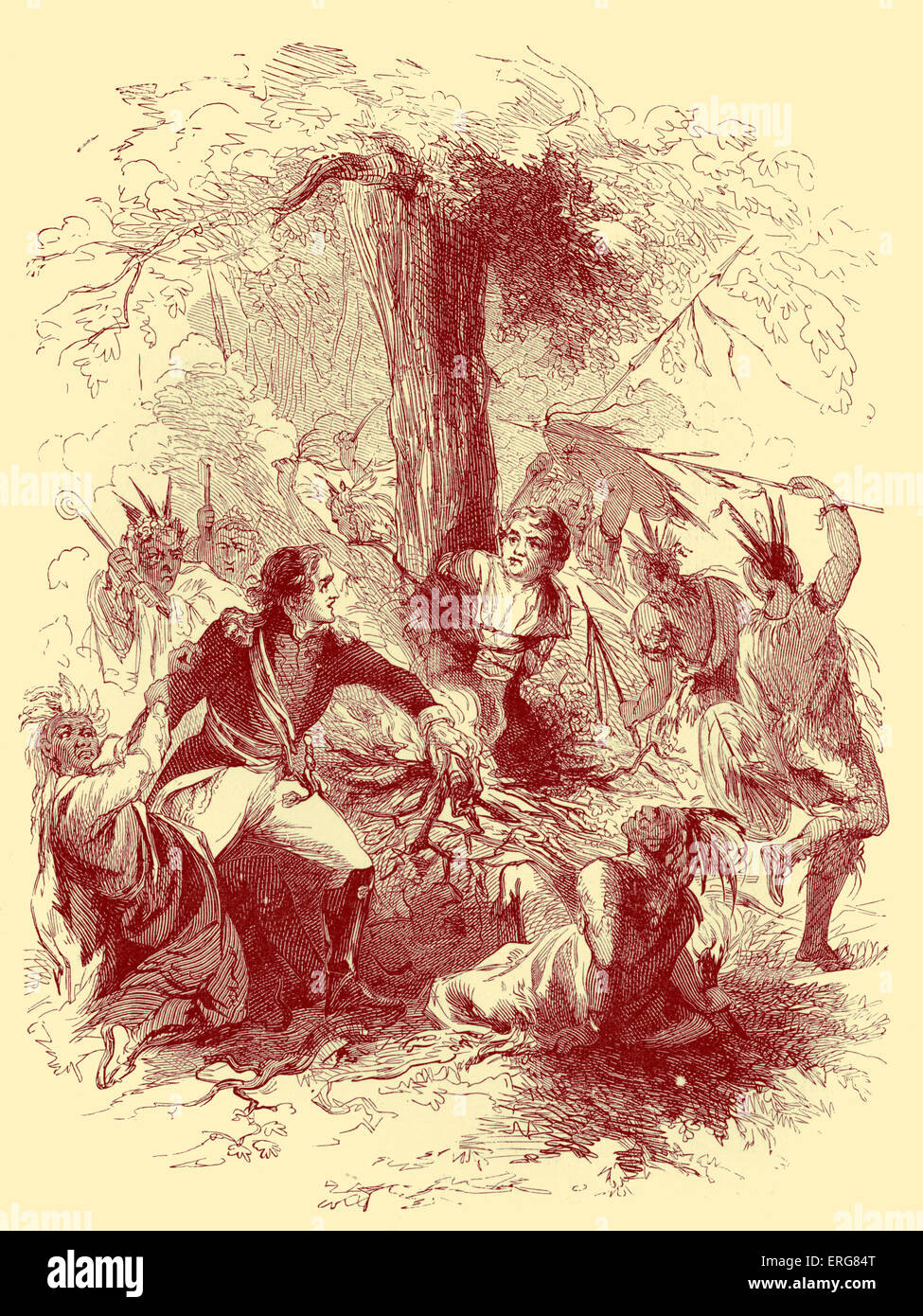 The rescue of Israel Putnam, published in 1887. Putnam, an American army General, was captured by the Caughnawaga Mohawk Stock Photo