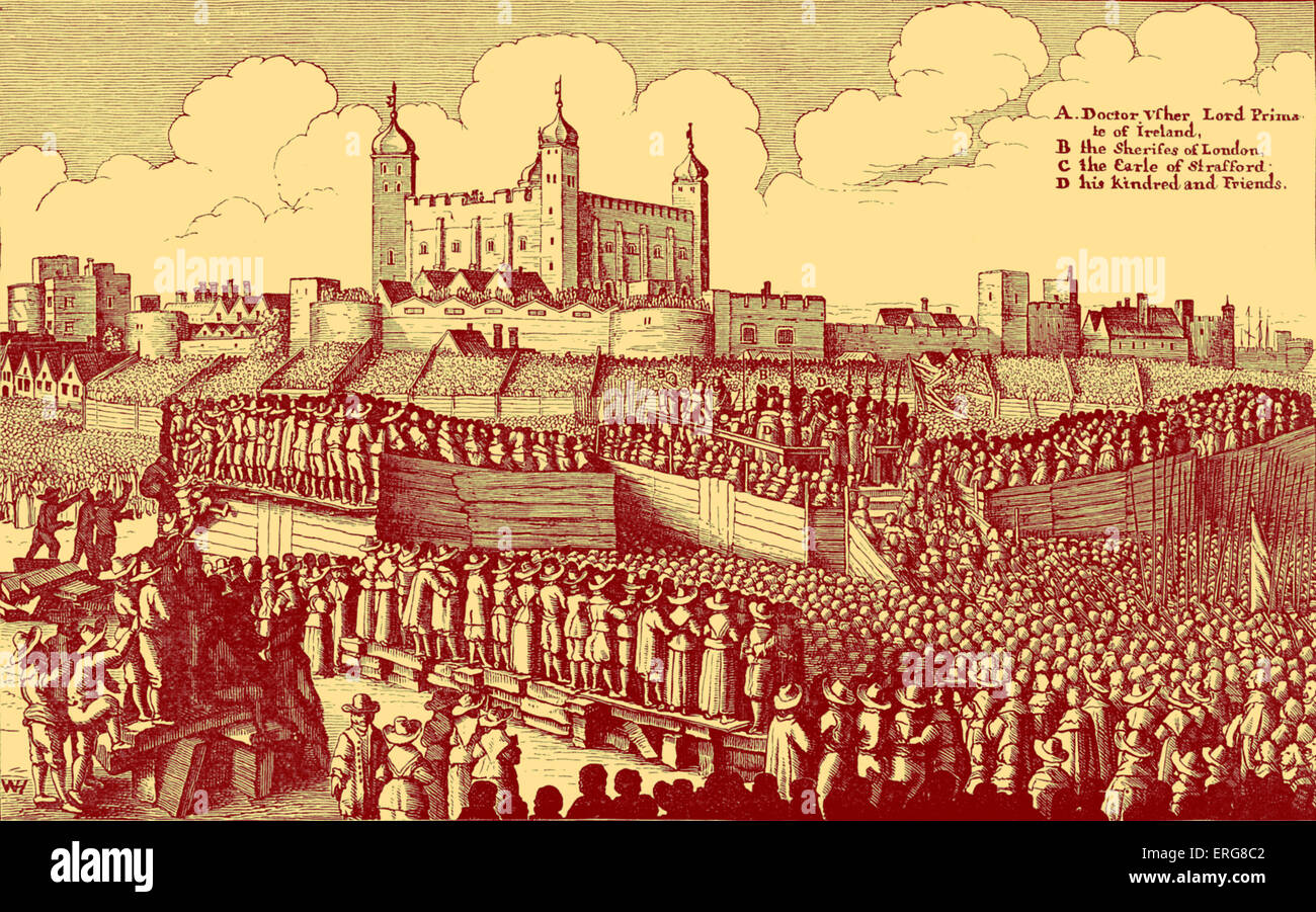 Execution of Strafford, after the original by Václav Hollar. Thomas Wentworth, 1st Earl of Strafford, was executed on Tower Hill on 12 May 1641, following the passing of a Bill of Attainder by Parliament, which was reluctantly agreed to by Charles I. VH:Bohemian etcher, 13 July, 1607 - 25, March 1677. Stock Photo