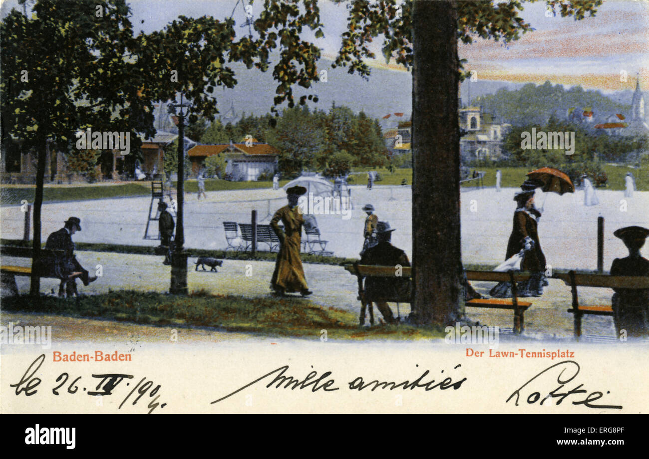 Tennis lawns, Bade- Baden, Germany. Spa town, c. 1904. Stock Photo