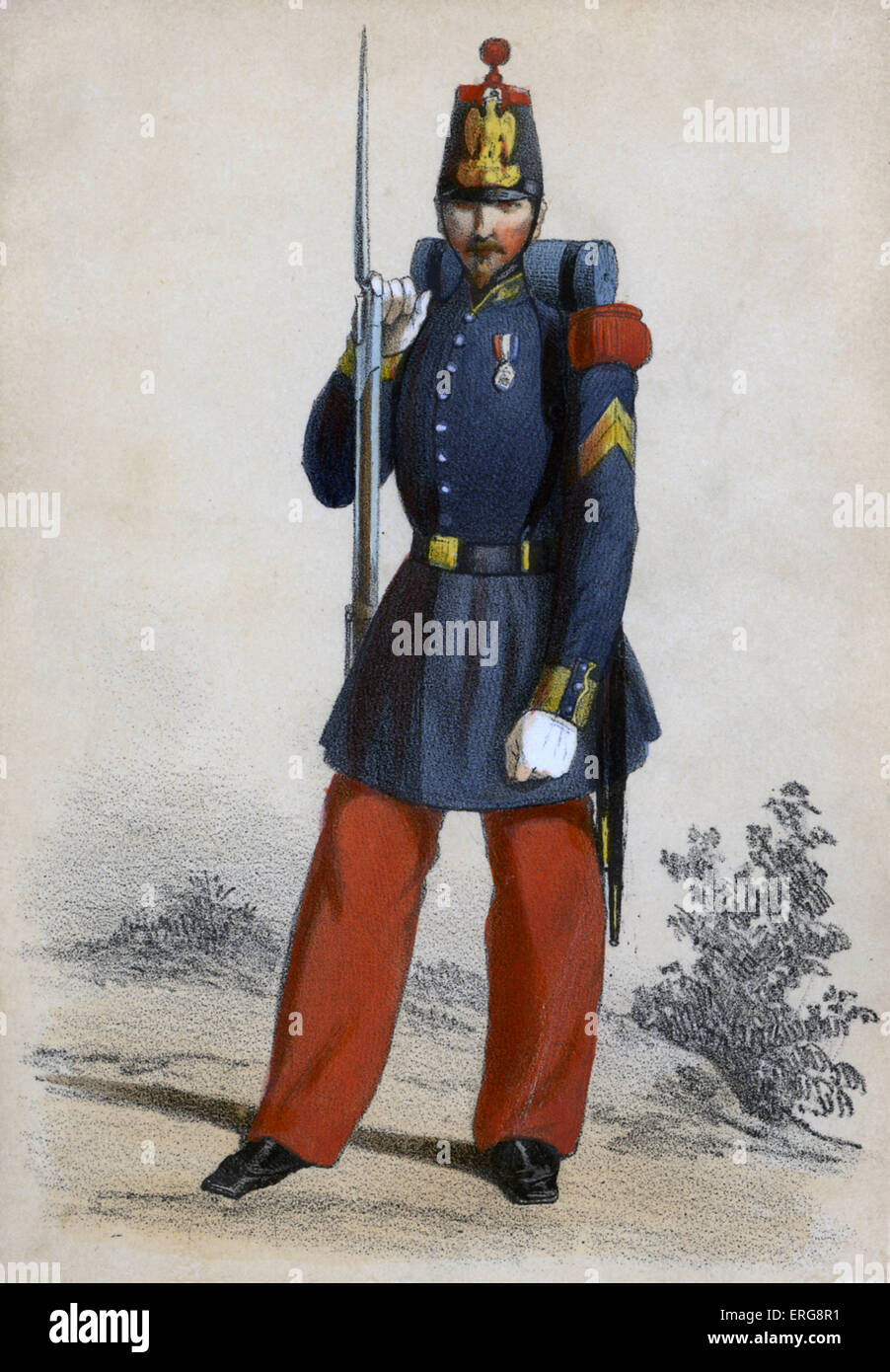 Grenadier de la ligne: a member of elite assault troops, grenadiers,  in the 19th century French Army. Grenadiers were chosen Stock Photo