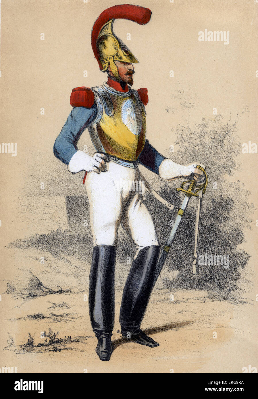 Carabinier: member of the military police in  the Army of the Second French Empire. From series 'Paris au XIX. Siècle' (hand- Stock Photo