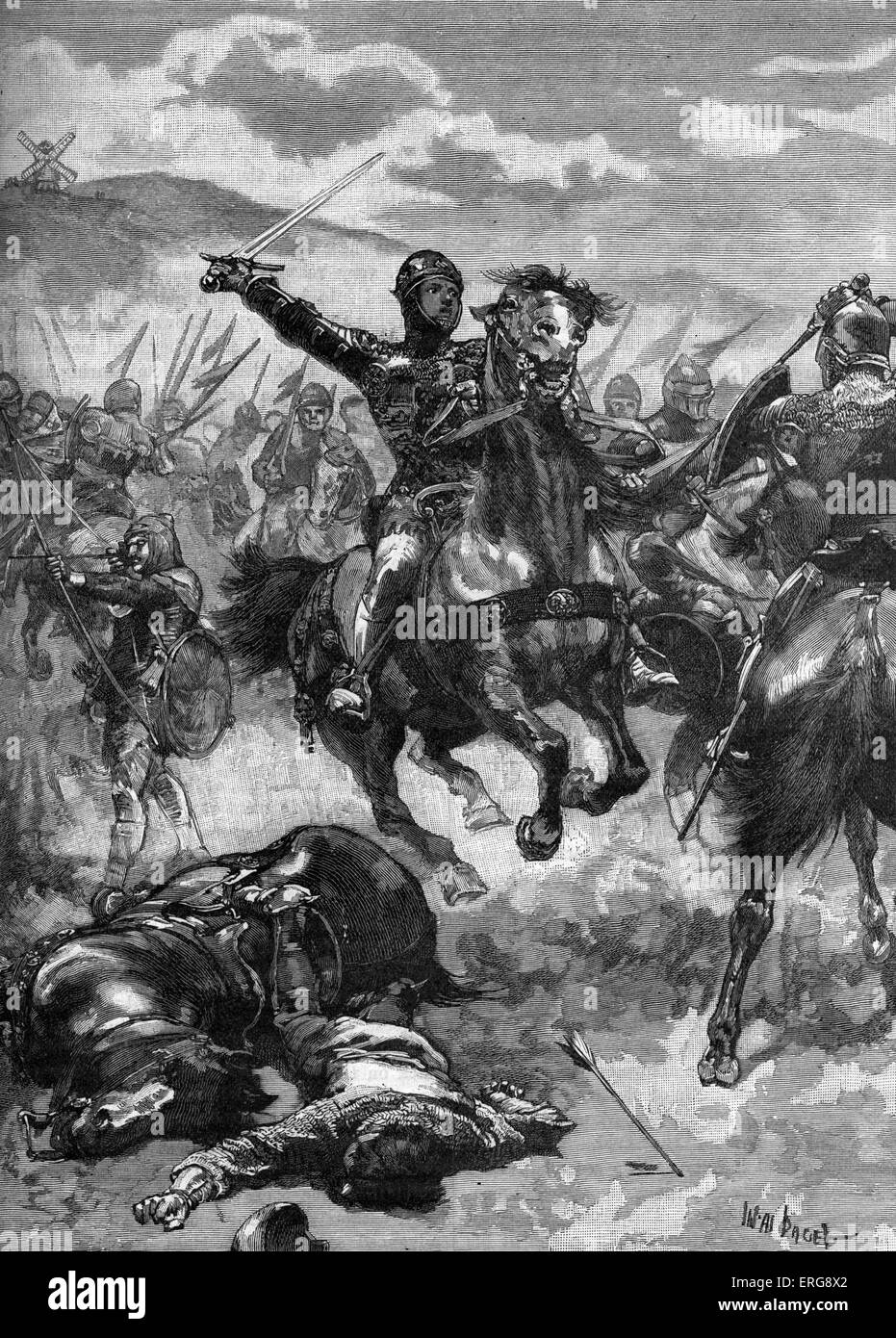 Edward, the Black Prince at the Battle of Crécy, 26 August 1346, France. Important battle in the Hundred Years ' War - English Stock Photo