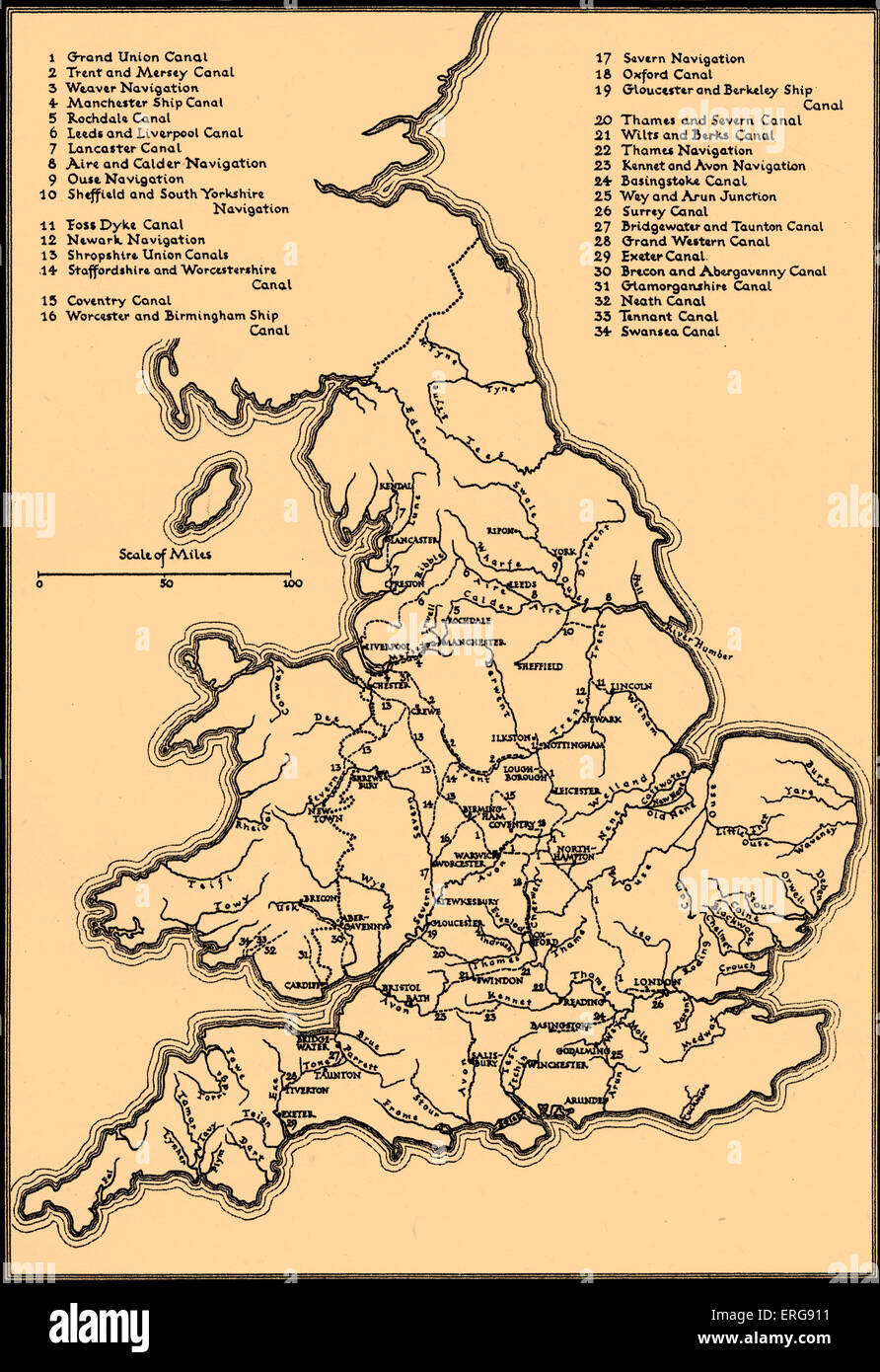 Map Of Main Rivers And Canals In England ERG911 