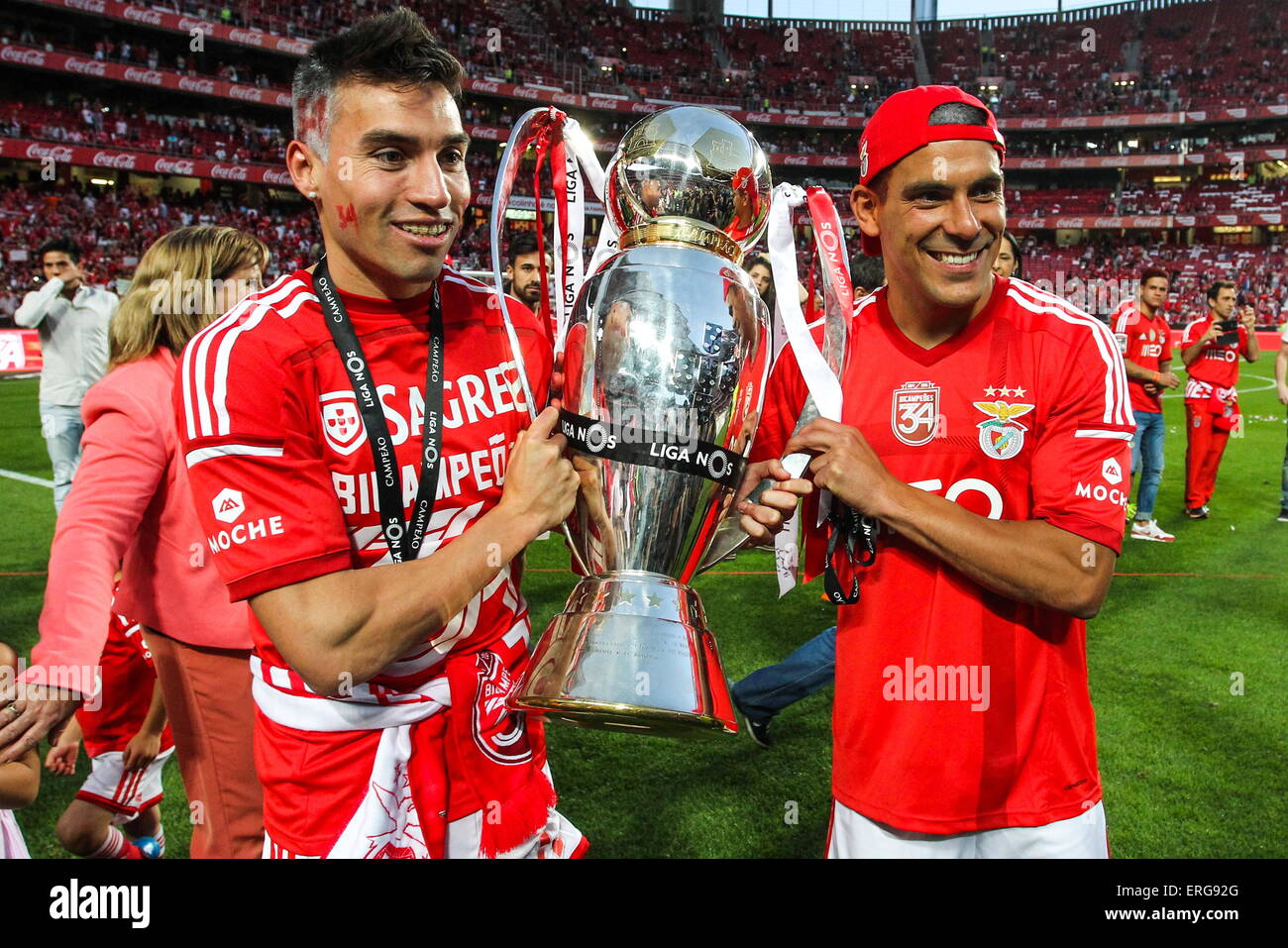 Joie Nicolas Gaitan/Maxi Pereira - 23.05.2015 - Benfica/Maritimo - Liga Sagres .Photo : Carlos Rodriguez/Icon Sport. Stock Photo