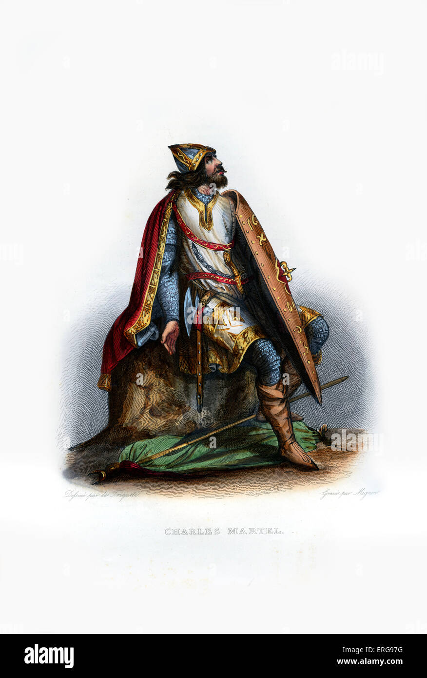 Charles Martel. Frankish military and political leader. C. 690-741. Engraving by Migneret, c.1844. Stock Photo
