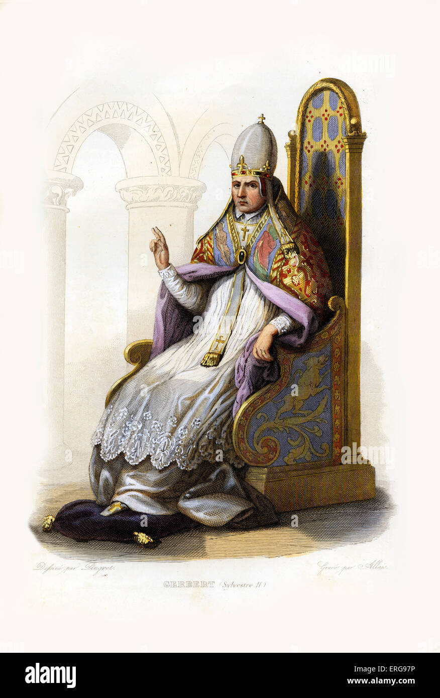 Pope Sylvester II (or Silvester II), born Gerbert d'Aurillac. Prolific  scholar, teacher, and Pope. c. 940-1003. Engraving by Stock Photo - Alamy