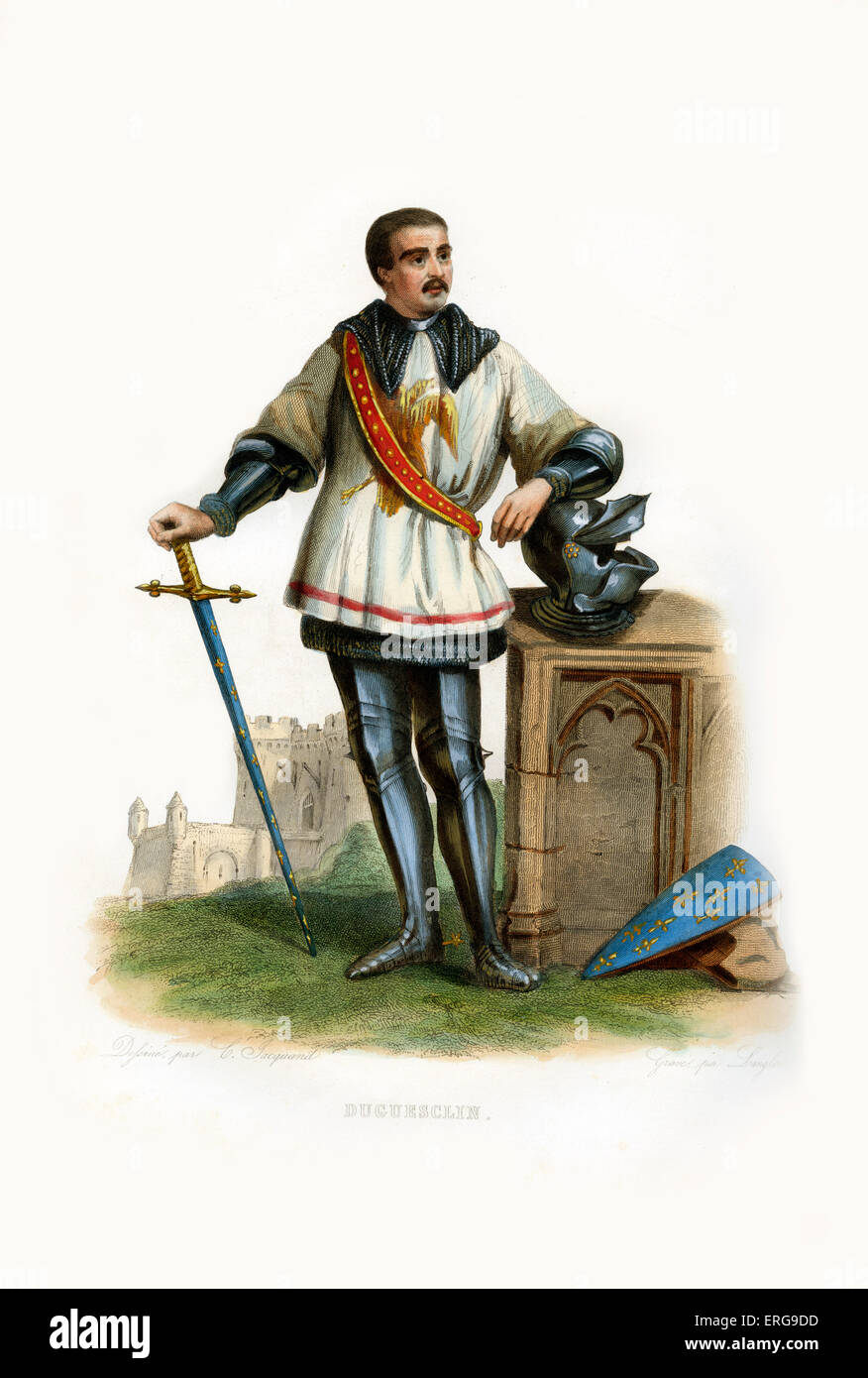 Bertrand du Guesclin.  Breton knight and French military commander during the Hundred Years' War. C. 1320-1380.  Engraving by Stock Photo