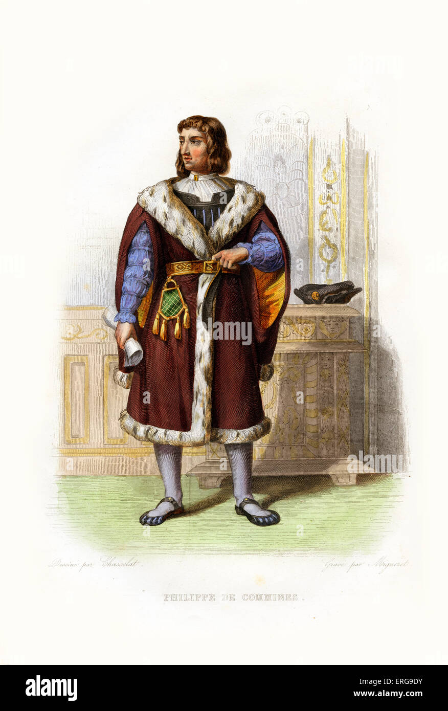 Philippe de Commines. Writer and diplomat in the courts of Burgundy and France. 1445 – c. 1509. Engraving by Migneret, c.1846 Stock Photo