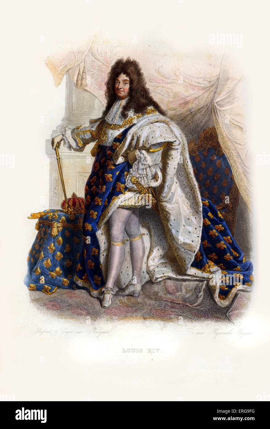 Louis XIV, known as the Sun King (French: le Roi Soleil). King of France and of Navarre (1643-1715). 1638-1715.  Engraving by Stock Photo