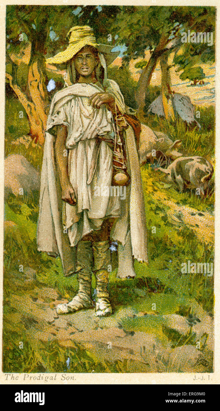 The Prodigal Son.  Saint Luke, Chapter 15.  Illustrated by J James Tissot. French painter 15 October 1836 – 8 August 1902. Stock Photo