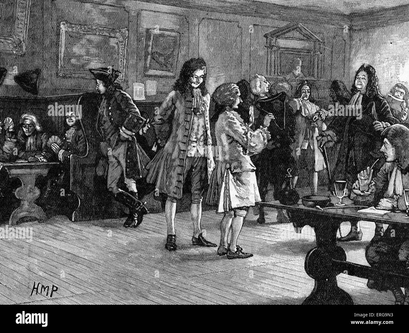 London CoffeeHouse in the Reign of Queen Anne, ca 1709. 18th century