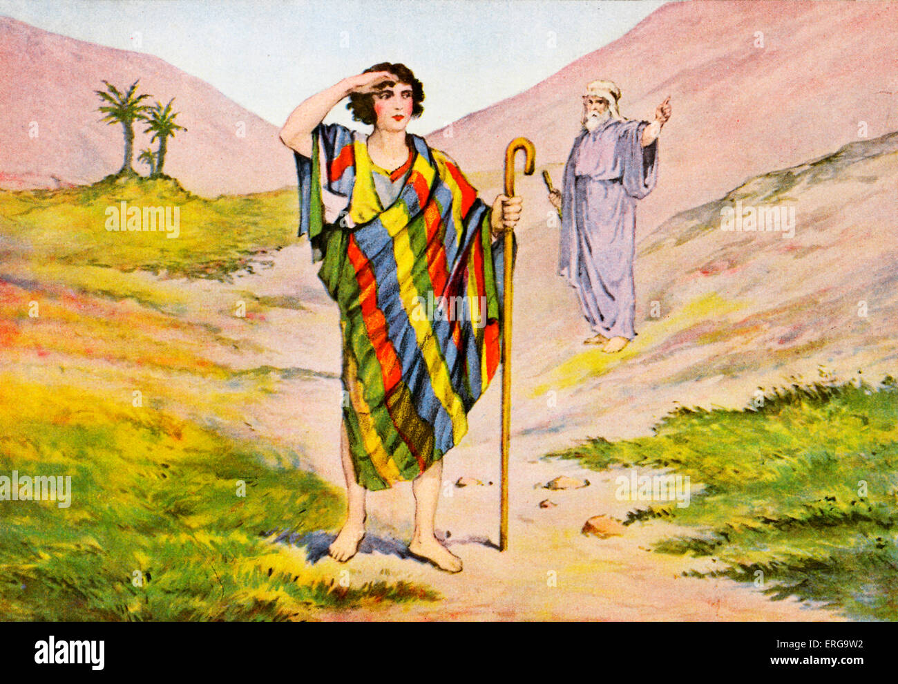 Joseph and his coloured coat - after illustation by J James Tissot. Favourite son of Jacob. Book of Genesis, Old Testament.JJT: French painter, 1836-1902. Stock Photo