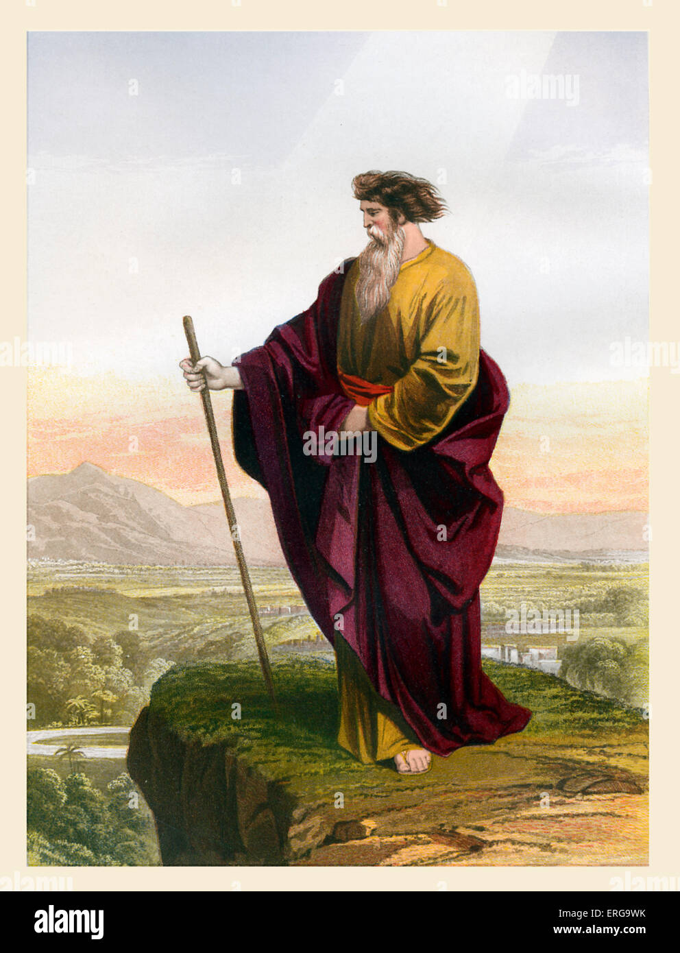 Moses viewing the Promised Land. Illustration to Deuteronomy, 34.1 - 4. Old Testament. Chromolithograph   plate by Kronheim. Stock Photo