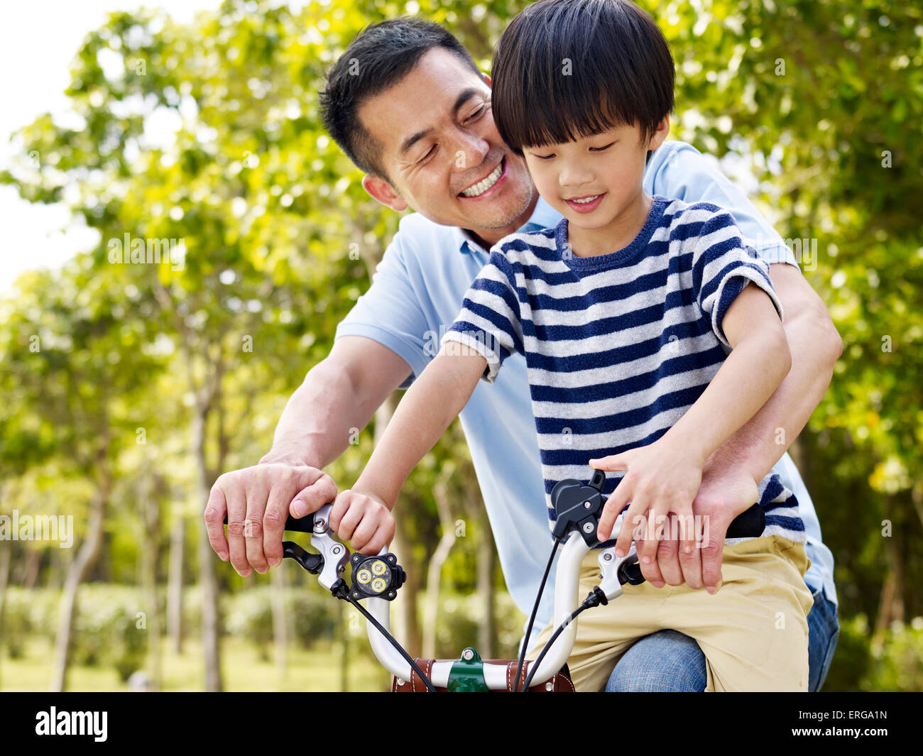 happy asian father and son Stock Photo