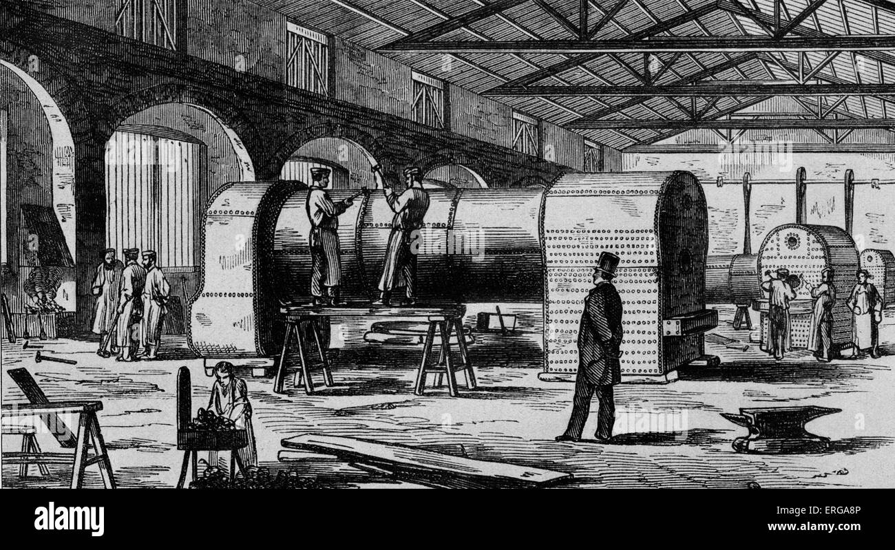 Manufacturing boilers for Great Western Railway in Swindon workshops, 1854. Stock Photo