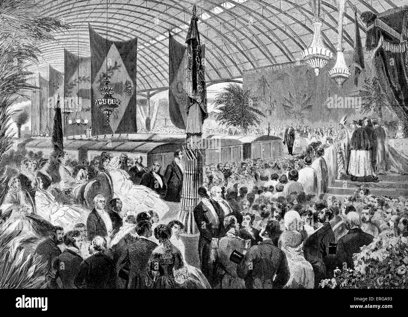 Inauguration of Don Pedro Railway in Brazil: ceremony at Rio de Janeiro Railway Station 29 March 1858. Source: 'Le Monde Stock Photo