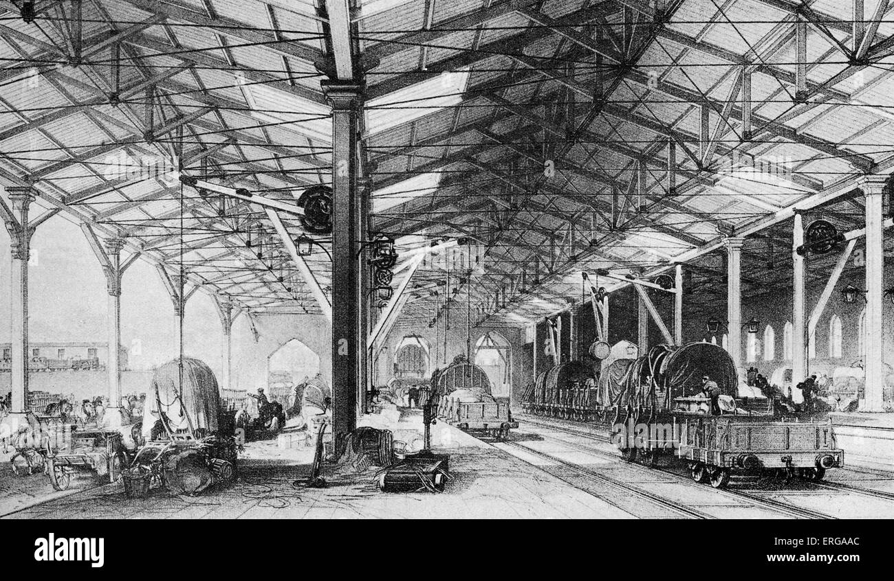 Bristol Railway Station, 1840 - interior of the goods train loading hall. Stock Photo