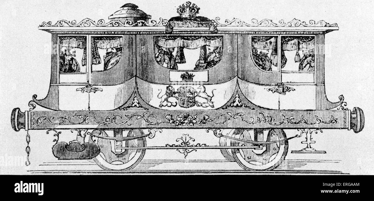 Queen Victoria 's railway carriage, 1844. After Moyaux. Stock Photo