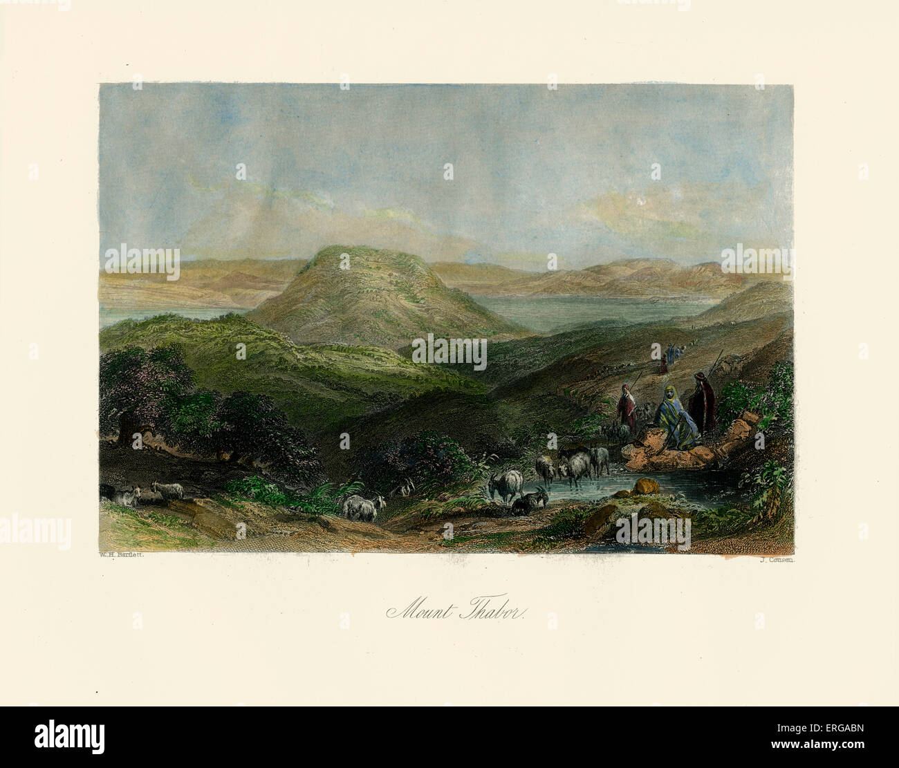 The Holy Land - Mount Thabor.(Tabor) c.1840 hand coloured engraving. Drawn by William Henry Bartlett : 26 March   1809 –  13 Stock Photo