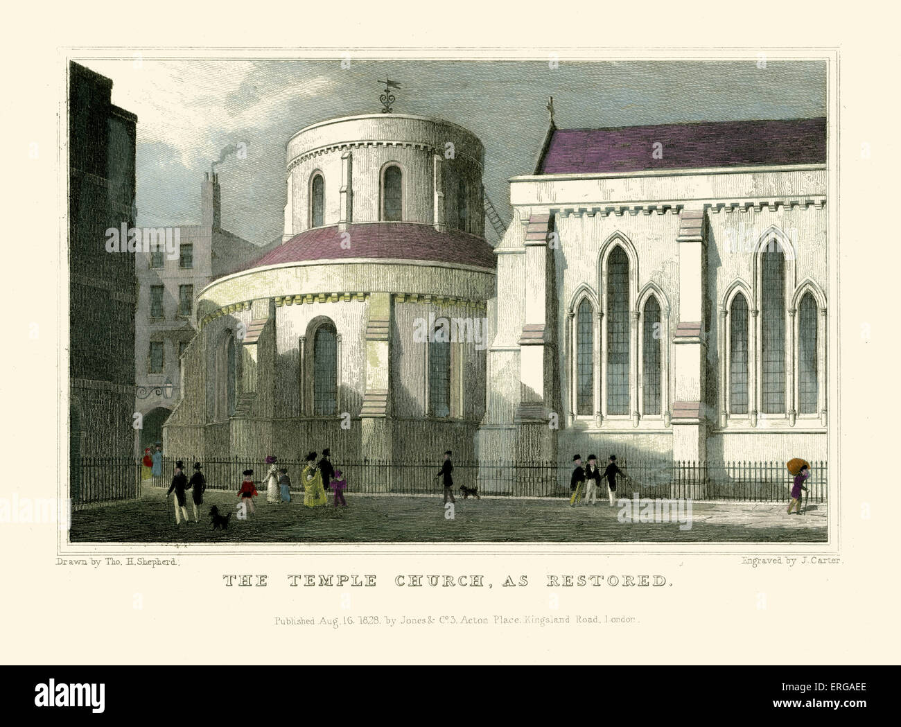 London Views:  The Temple Church, as restored.  Drawn by Thomas Hosmer Shepherd 1792 – 1864. Engraved by J. Carter. Published Stock Photo