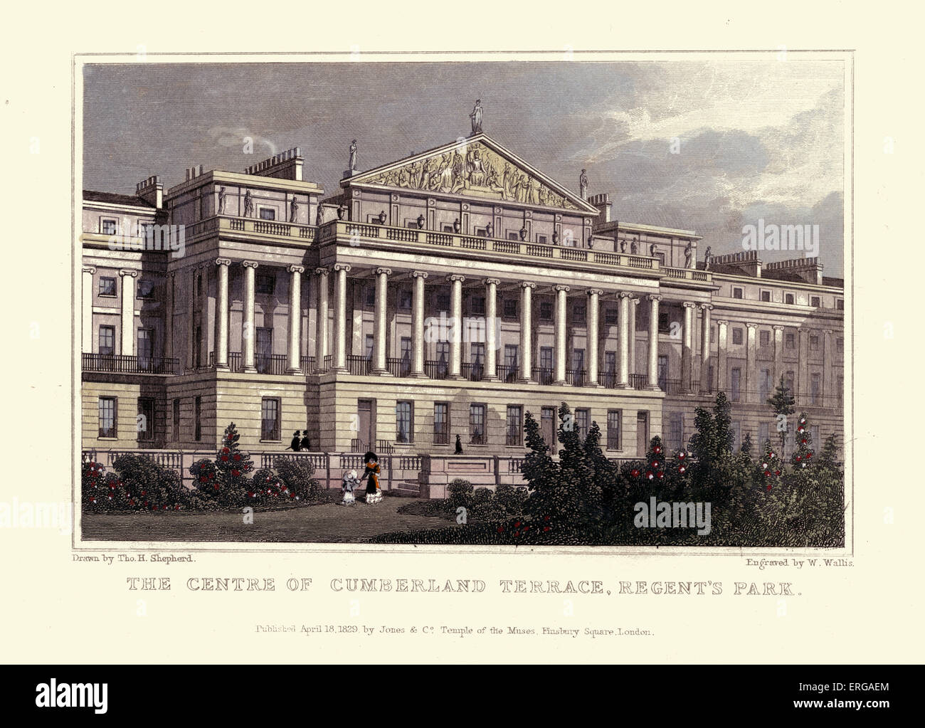 London Views:  The Centre of Cumberland Terrace, Regent's Park.  Drawn by Thomas Hosmer Shepherd 1792 – 1864. Engraved by W. Stock Photo