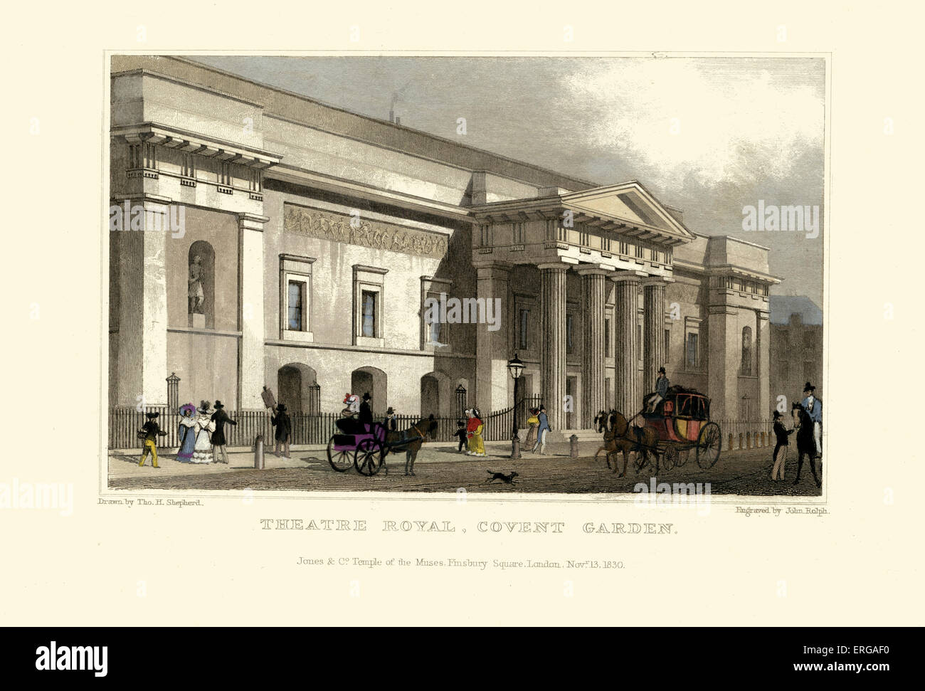 London Views: Theatre Royal, Covent Garden. Drawn by Thomas Hosmer Shepherd 1792 – 1864. Engraved byJohn Rolph. Published 13th November, 1830. Hand coloured Stock Photo