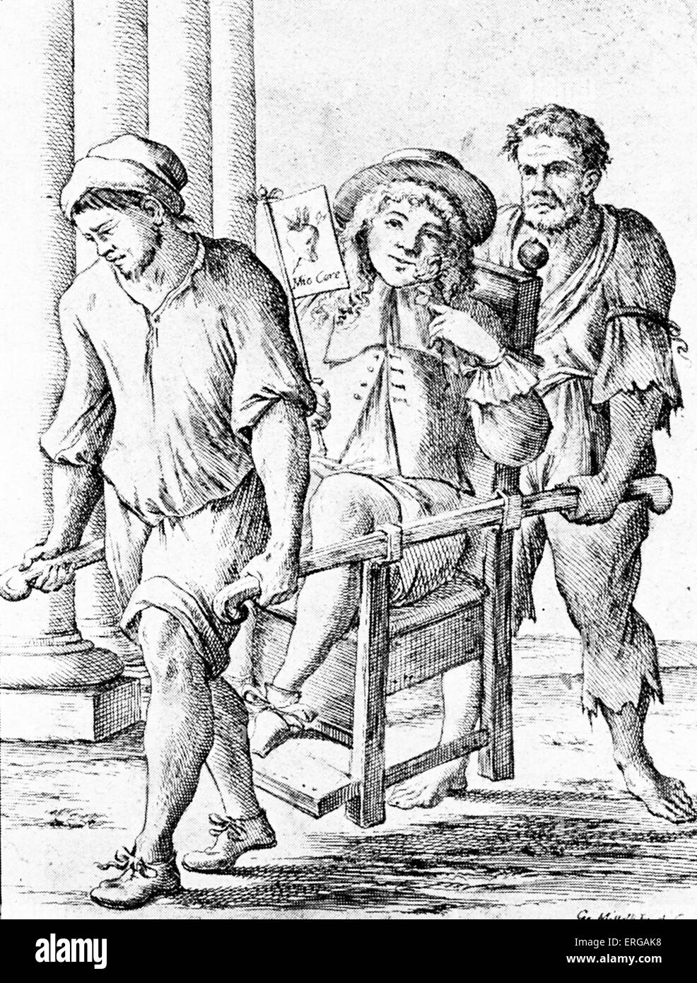 Italian sedan chair in 1646. Sedan chair or litter is a type of   human-powered vehicle without wheels, often used for Stock Photo