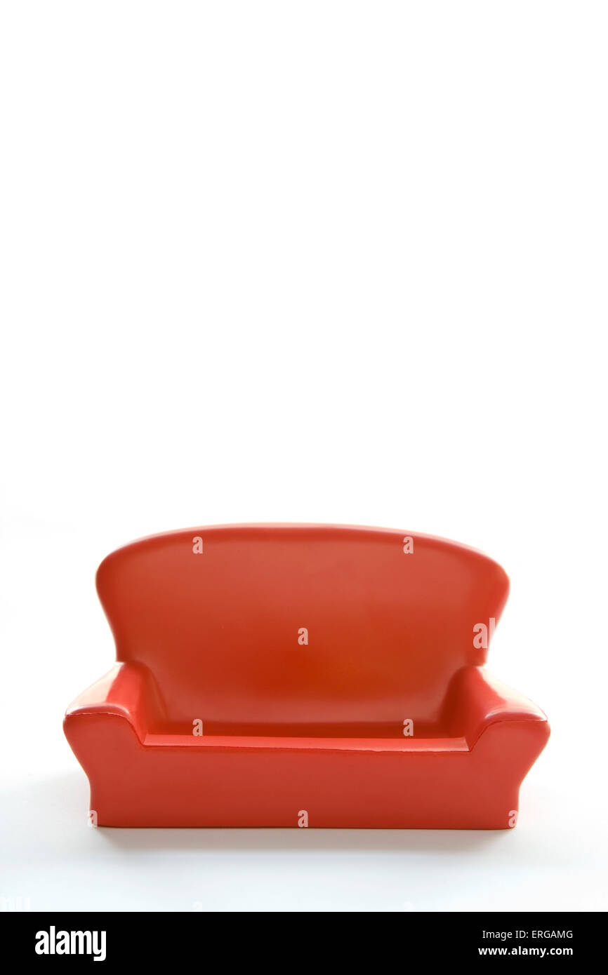 Red Sofa On White Background Stock Photo