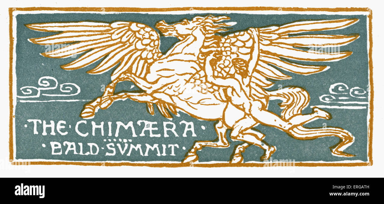 The Chimaera.  Illustrations by Walter Crane 1845 -1915 (Title illustration for the myth of Bellerophon; and ' Bald Summit ' Stock Photo