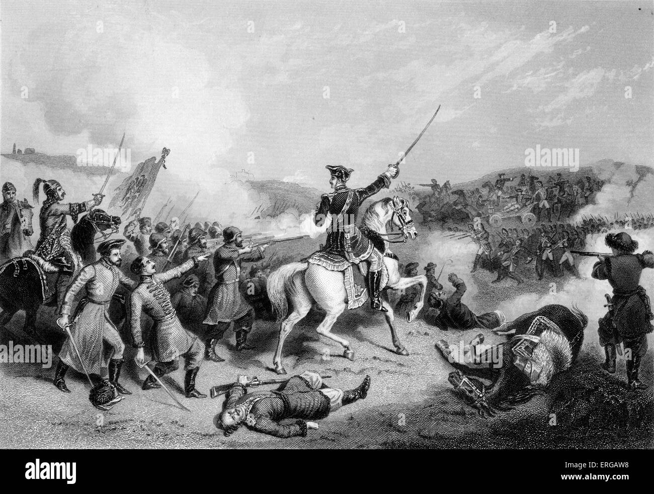 The Battle of Pultowa (also  Poltava) on 27 June 1709 was the decisive victory of Peter I of Russia over Charles XII of Sweden Stock Photo