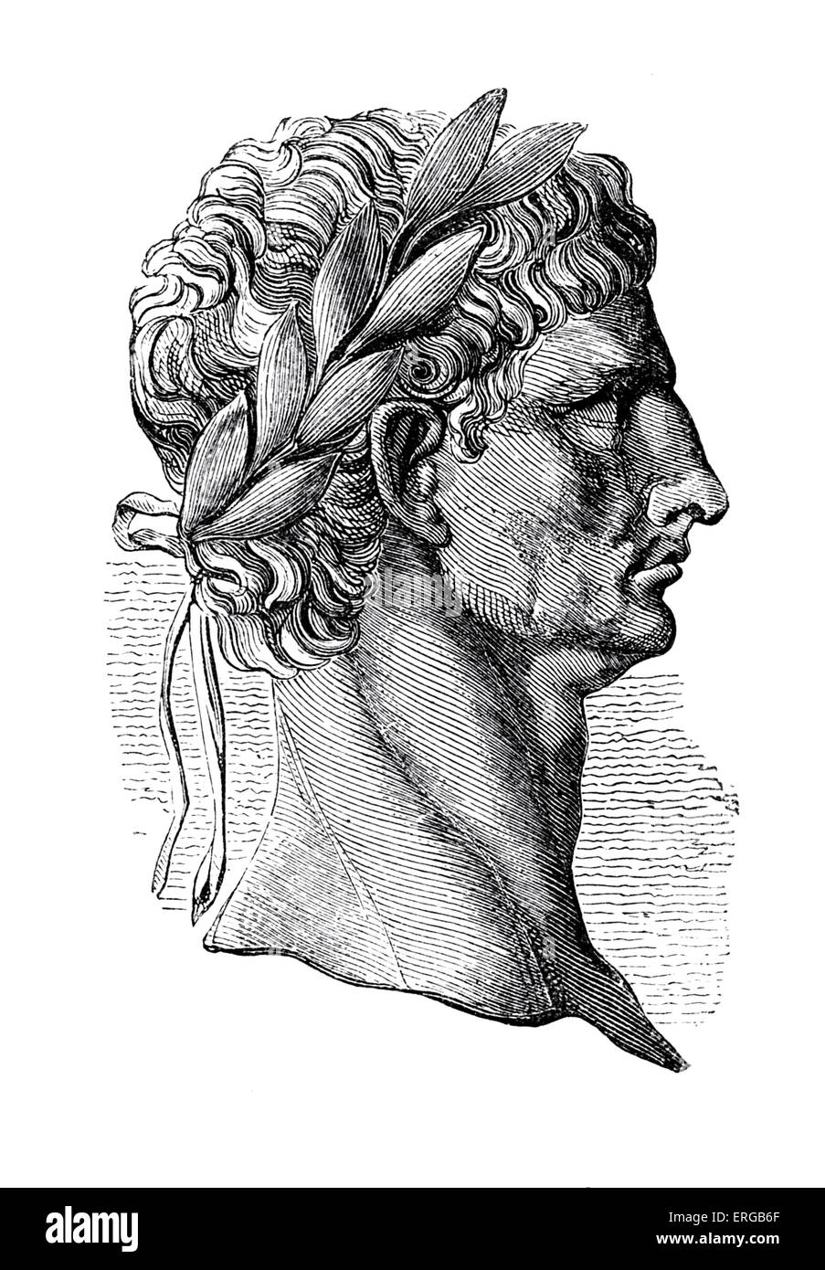 Claudius - profile from a copper coin in the British Museum. Latin name: Tiberius Claudius Caesar Augustus Germanicus; 1 August 10 BC – 13 October 54. Roman Emperor from 41 to 54. Stock Photo