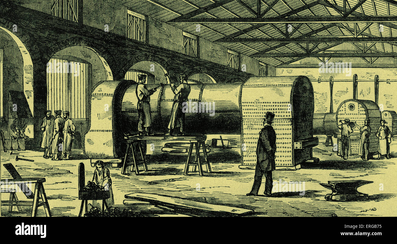 Manufacturing boilers for Great Western Railway in Swindon workshops, 1854. Stock Photo