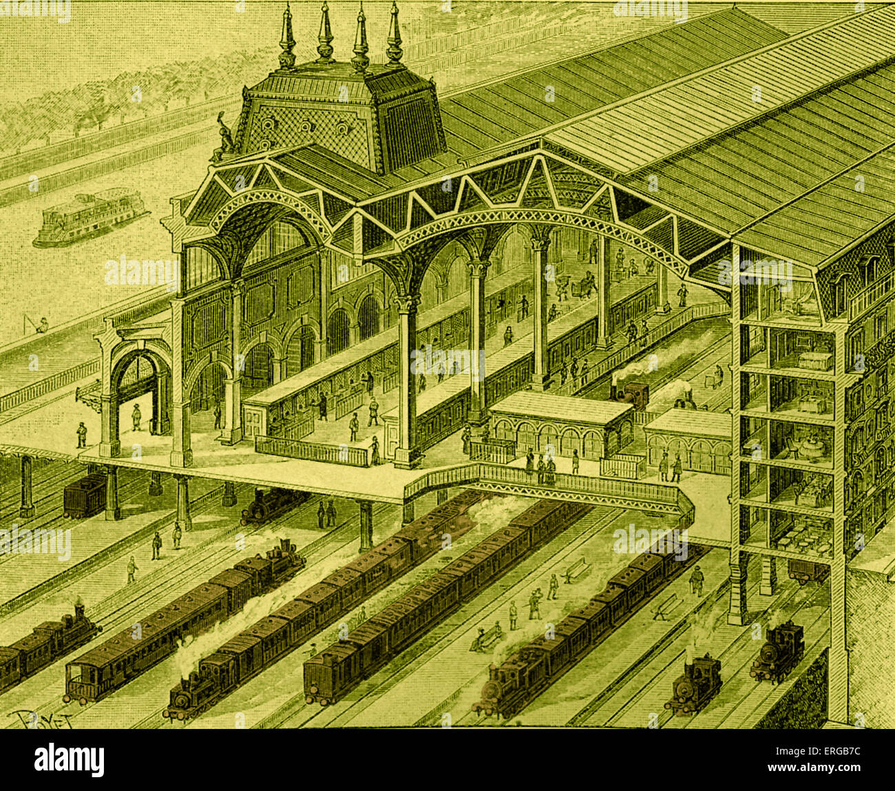 Overview of the Quai d'Orsay railway station during construction by the