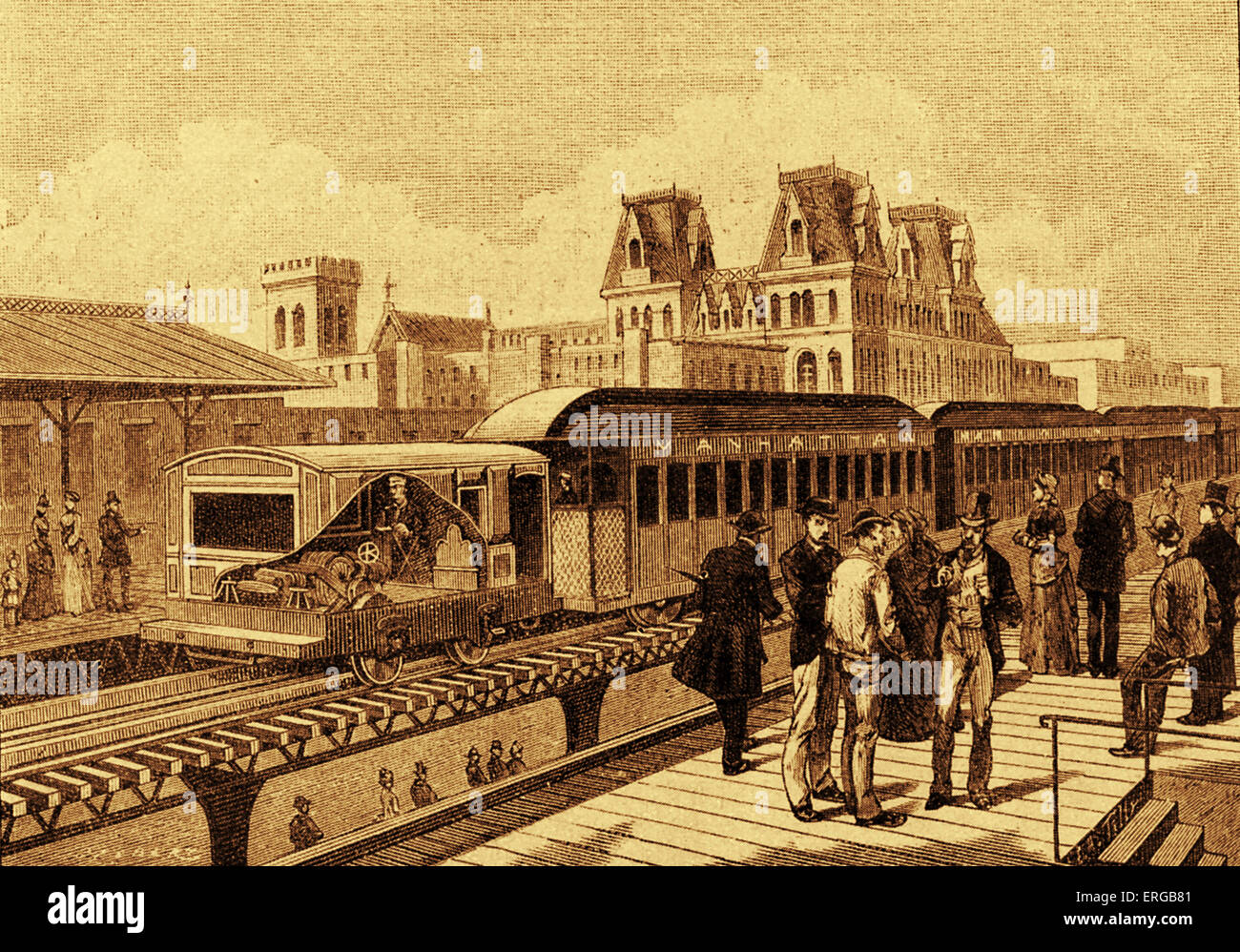 First electric train of the New York subway 19th century. 1885 Stock